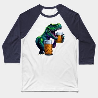 T-Rex With Beer Mugs Baseball T-Shirt